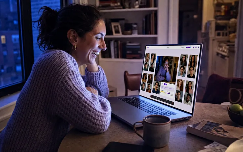 A Couple member joining a live online event from her laptop at home