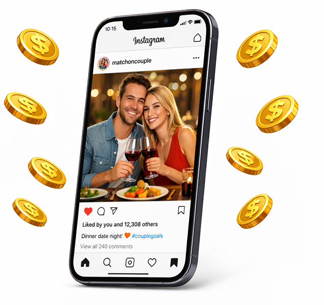 Dating app screen and coin rewards
